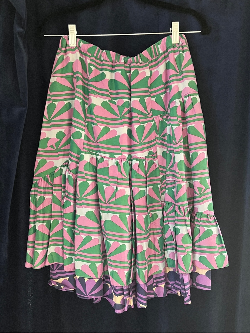 Marc Jacobs Y2K Repro 60s Block Mod Print Ruffle Mini Skirt XS Silk